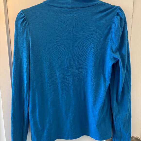 Blue Loft Puff Sleeve Mock Neck Top Medium - Picture 3 of 4